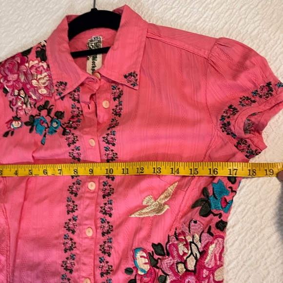 Johnny Was Pink Floral Embroidered Button Down Shirt - Picture 9 of 11